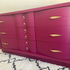 Sold! Do Not Purchase!!! Modern Bohemian Dresser, Magenta and Gold Dresser, Bright Hot Pink Chest of Drawers, Fuchsia Furniture