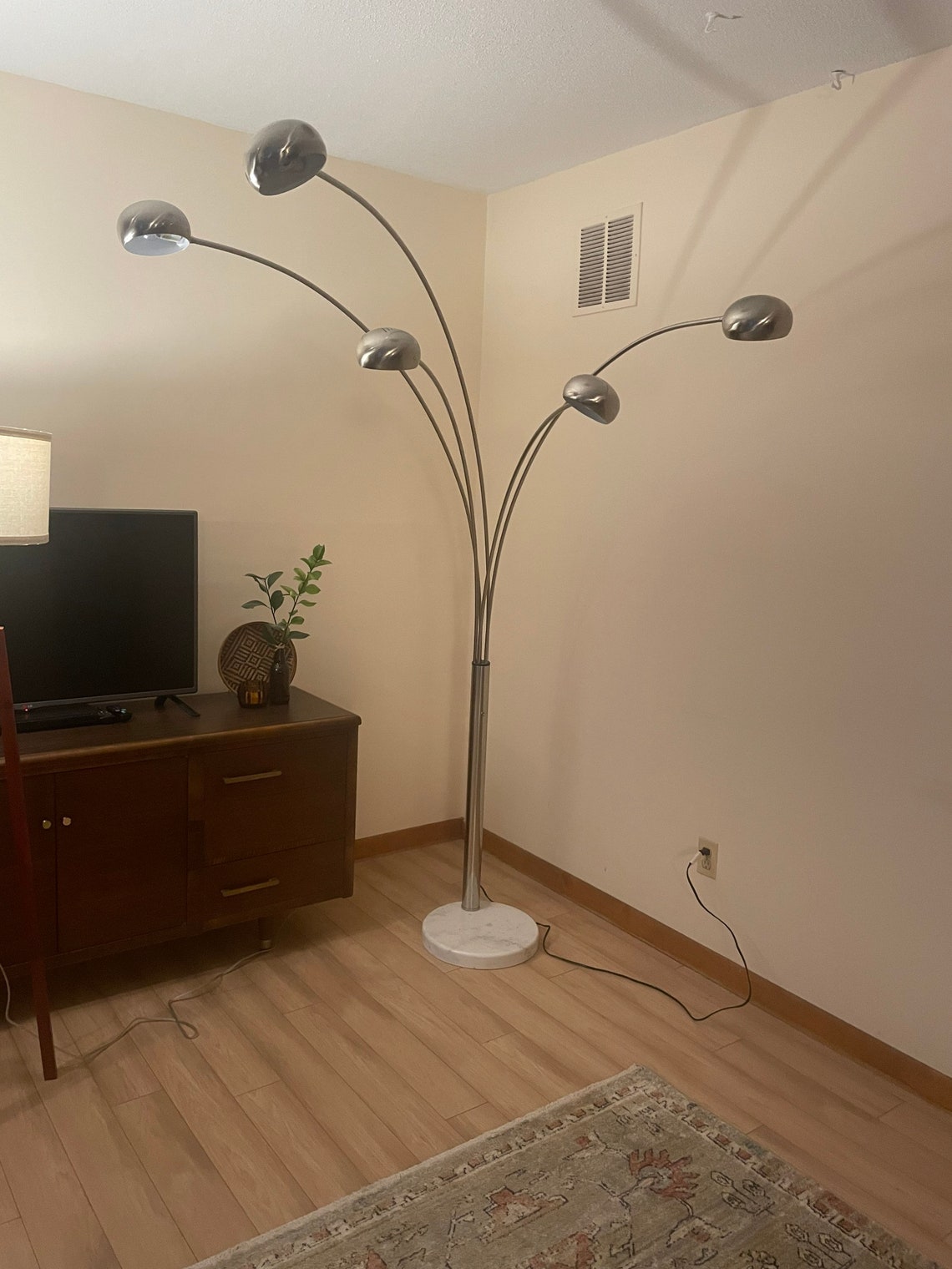 Vintage Lamp Mid Century Chrome Five Arm Arc Floor Lamp With White ...