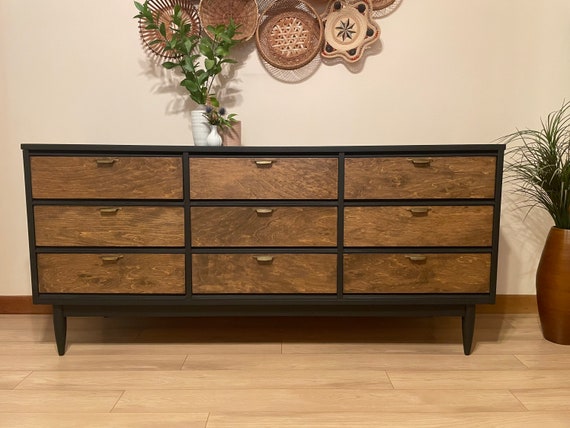 Mid Century Modern Dresser MCM Long Boy Dresser Two Toned Black and Walnut Dresser Unavailable DO NOT Purchase Etsy