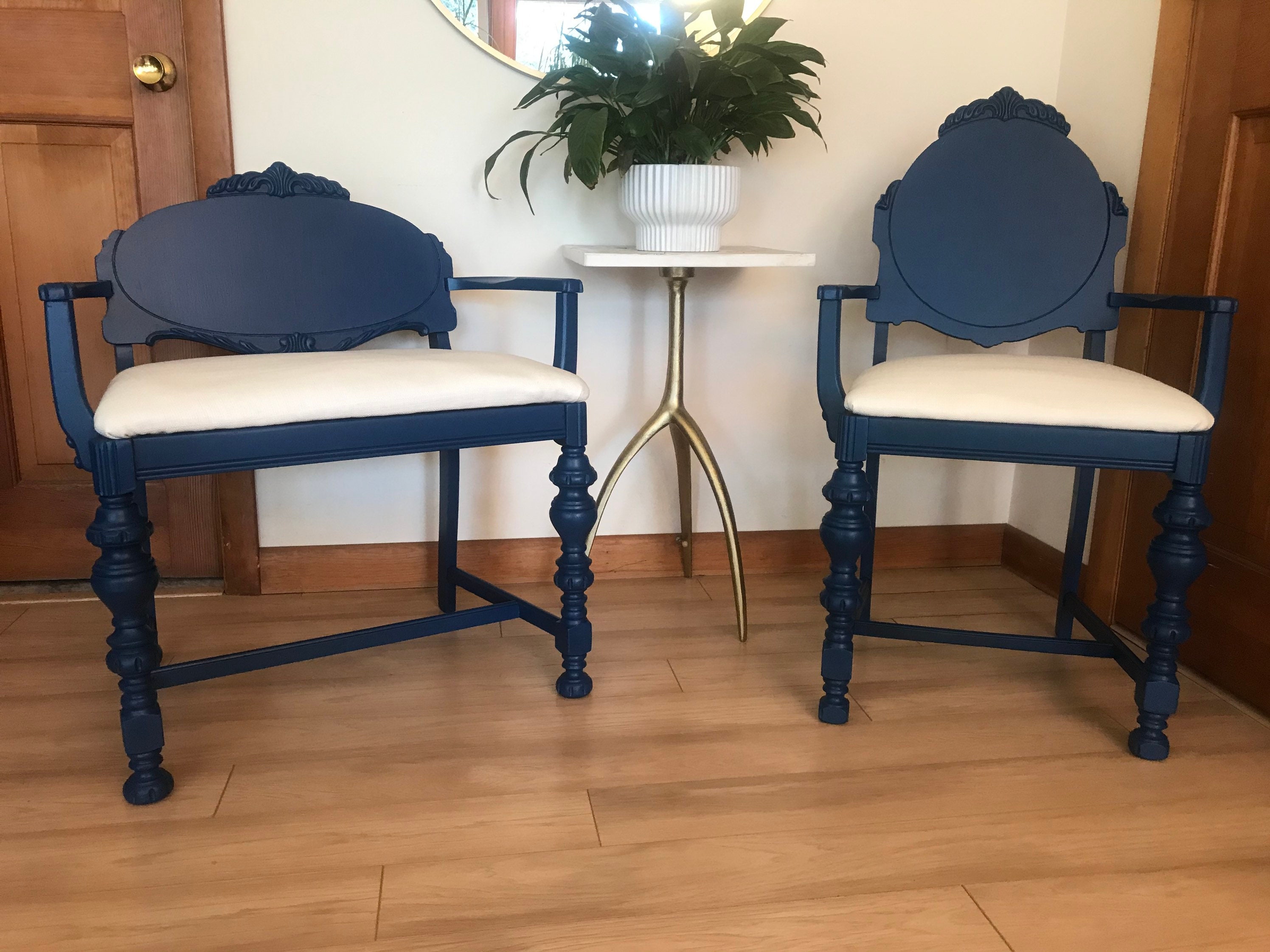 Royal Blue Navy Antique Chairs Set of 2 Antique Chairs Blue Etsy