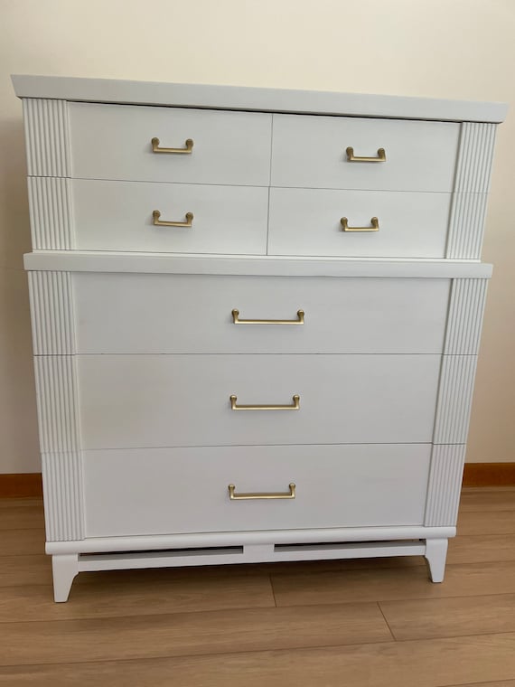 Vintage White Dresser With Gold Hardware Mid Century Modern