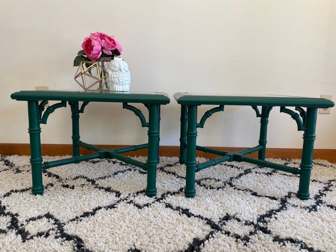 Vintage End Tables // Emerald Green // Faux Bamboo // Modern Emerald Green Nightstands