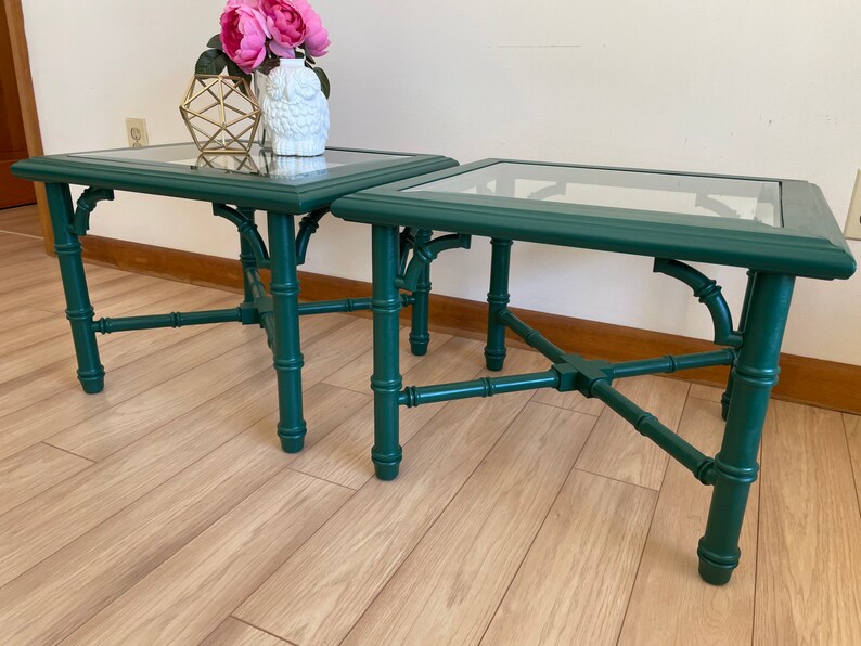 Vintage End Tables // Emerald Green // Faux Bamboo // Modern Etsy