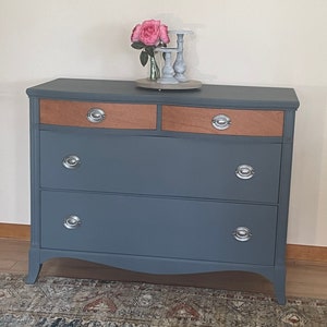 Vintage Blue Dresser // Stunning Slate Blue Federal Style Dresser // Federation Style Dresser // Navy Dresser