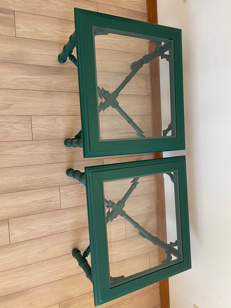 Vintage End Tables // Emerald Green // Faux Bamboo // Modern Etsy