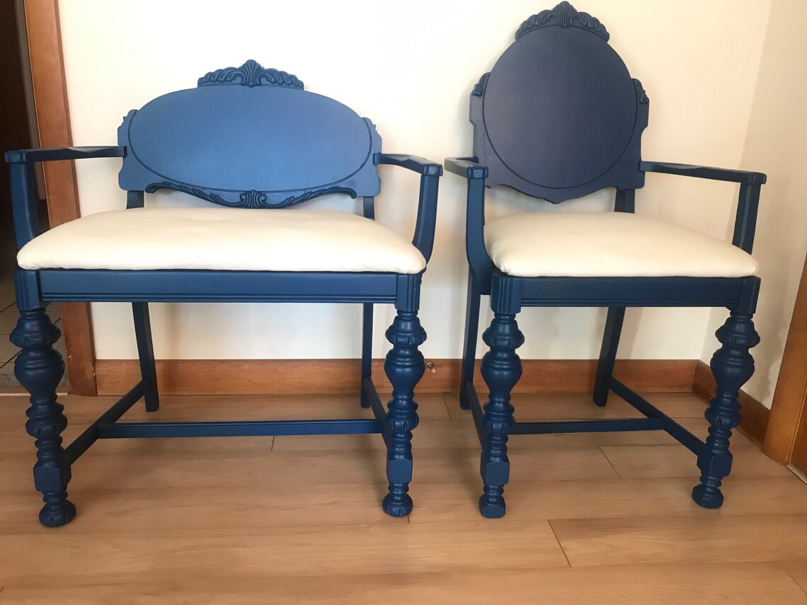 Royal Blue Navy Antique Chairs Set of 2 Antique Chairs Blue Etsy