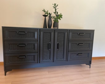 Moderne schwarze Lange Kommode MCM Credenza Media Konsolenschrank Boho Buffet Eintrag Schrank