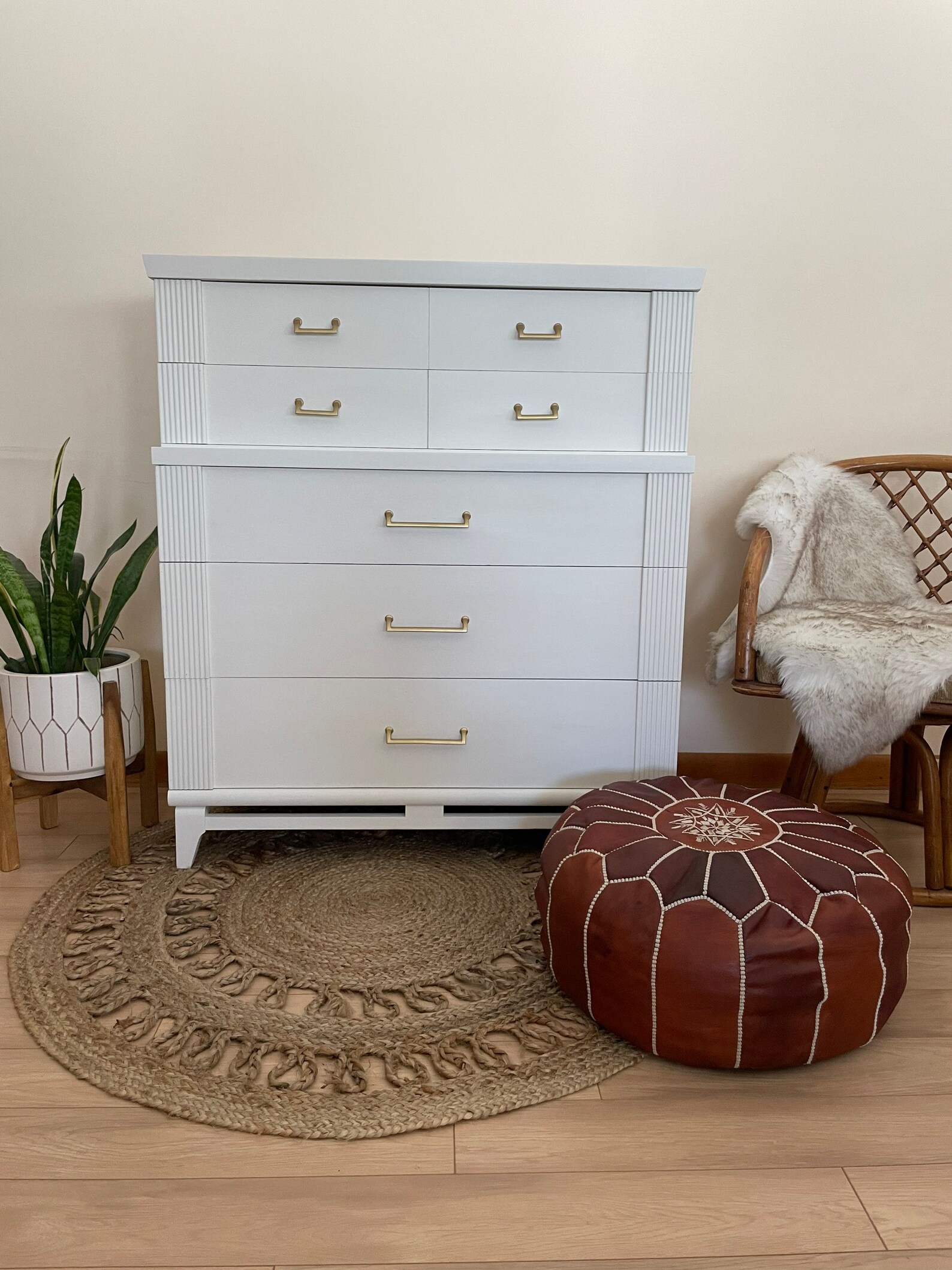 Vintage White Dresser With Gold Hardware // Mid Century Modern Dresser
