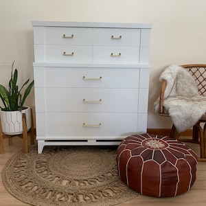 SOLD!!! Do Not Purchase! Vintage White Mid Century Modern Dresser with Gold Drawer Pulls // Minimalist White MCM Dresser