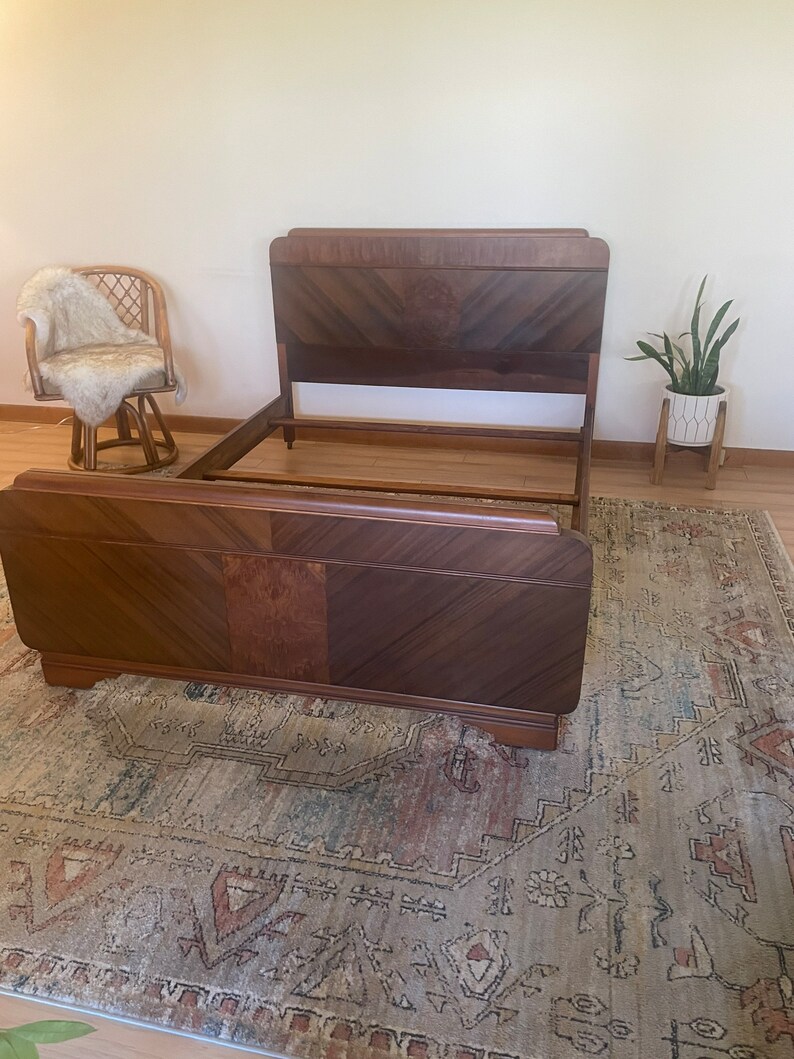 Vintage Bed // Art Deco Waterfall Style Full Sized Bed Etsy