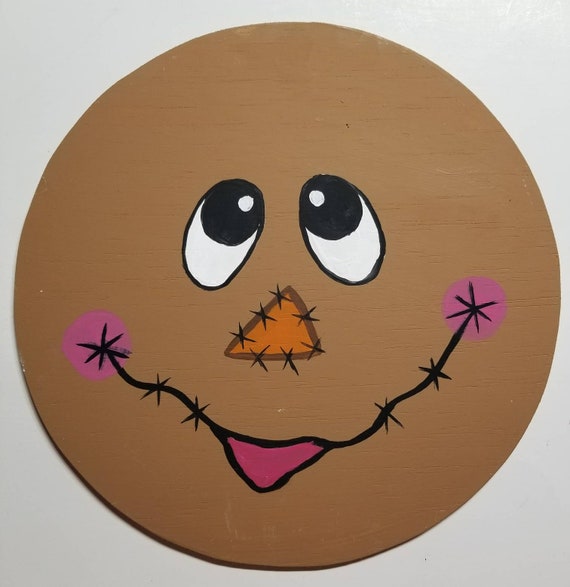 Download Hand Painted Scarecrow Face On A Round Wood Cut Out Sign Etsy