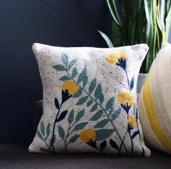 Pattern Punch needle Rug | Etsy Flower punch needle pillow Embroider