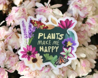 Plants Make Happy Vinyl sticker - Plant lady