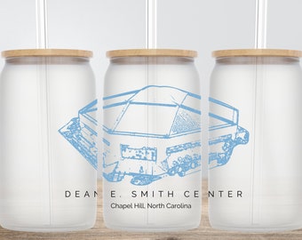 Dean Smith Center UNC Tarheel Basketball 16oz Frosted Glass Can Tumbler