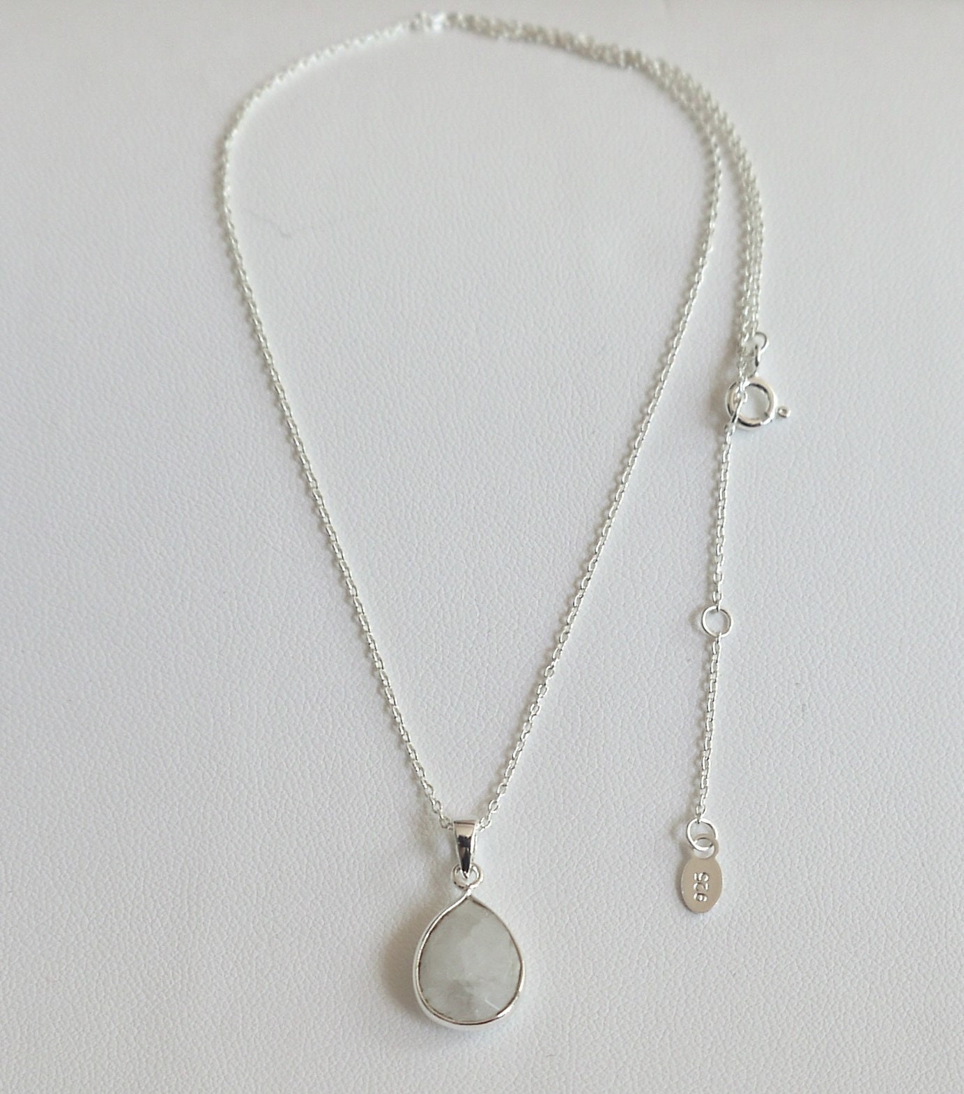 Necklace 725 Silver With Rainbow Moonstone. Stone Neclace - Etsy