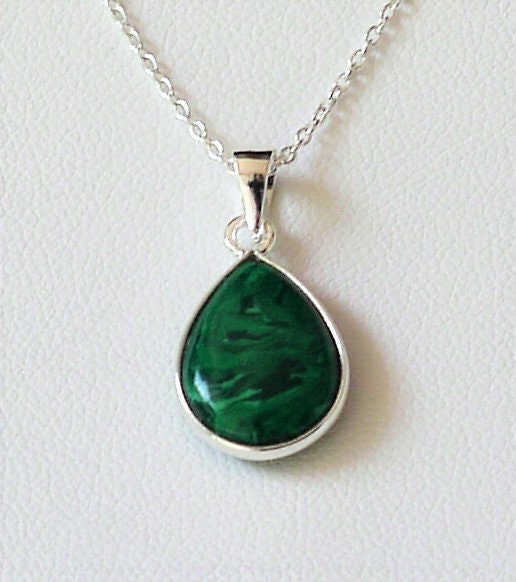 Necklace Malachite Silver Drop. Stone Neclace Chakra | Etsy