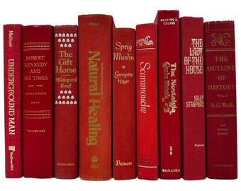 Vintage Books/50cm Set 【RED】洋書　古書　アンティーク Terra Cotta and Rust Red Vintage Books for Decor, Bookshelf
