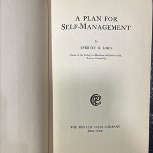 a plan for self-management book, by everett w. lord, 1925 Hardcover RARE-R62-B8-J_68