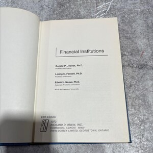 financial institutions book, by donald p. jacobs, loring c. farwell, edwin h. neave, 1972 Hardcover RARE-R70-B7-F_104