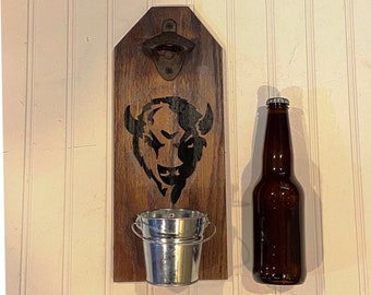 Buffalo bottle opener, wall mounted buffalo beer bottle opener, Pallet wood buffalo bottle opener, rustic, farmhouse style bottle opener