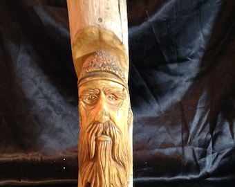 Wood carved Mountain Man Driftwood log  sculpture