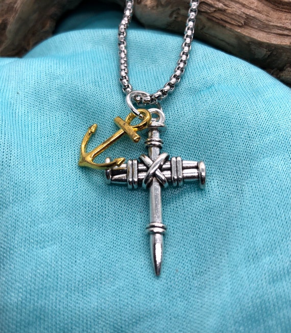 MENS Anchor & Cross Necklace on a Etsy