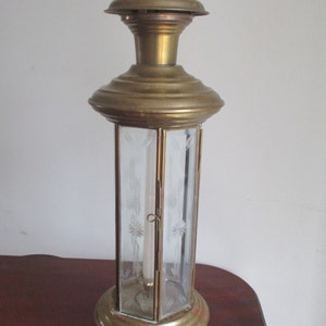Vintage Estate Beveled ETCHED GLASS Tall Brass Candle Light LANTERN 2 Available
