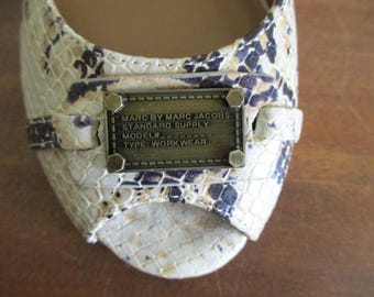 Vintage Brand New MARC JACOBS Open Toe SNAKESKIN Print Wedge Size 36 New Old Stock Box Dust Cover
