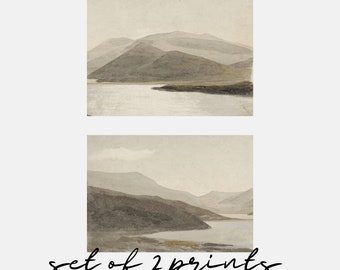 Set of 2 Mountain Art Prints, Instant Download, Printable Wall Art, Size A2