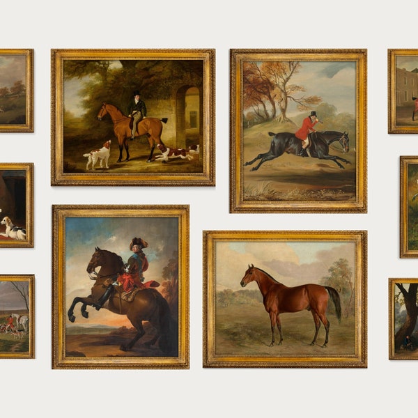 Fox Hunting Art, Set van 10 prints, Vintage Decor, Instant Download, Afdrukbare Wall Art