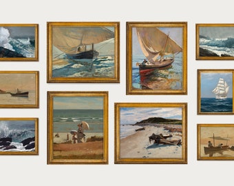 Coastal Wall Art, Set of 10 Prints, Vintage Decor, Instant Download, Printable Wall Art