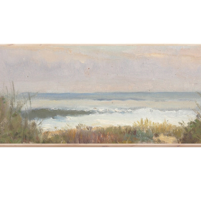 Vintage Sea Painting, Long Landscape Painting, Panoramic Art Print, Instant Download, Printable Wall Art image 2