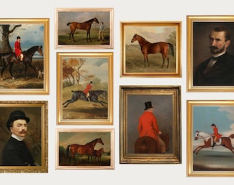 Fox Hunting Art, Equestrian Gallery Set, Set of 9 Prints, Vintage Decor, Instant Download, Printable Wall Art