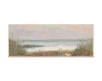 Vintage Sea Painting, Long Landscape Painting, Panoramic Art Print, Instant Download, Printable Wall Art