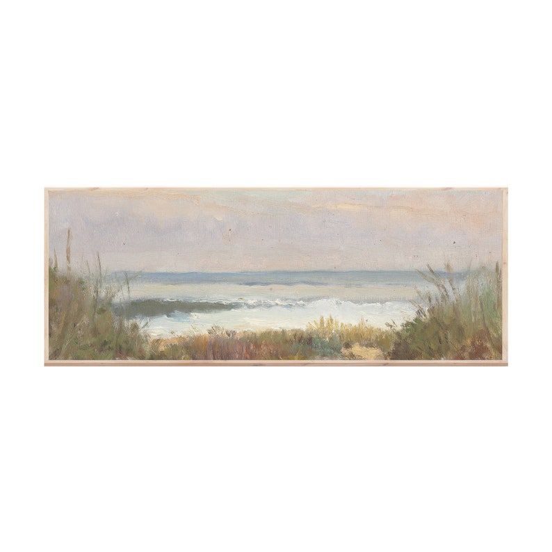 Vintage Sea Painting, Long Landscape Painting, Panoramic Art Print, Instant Download, Printable Wall Art image 1