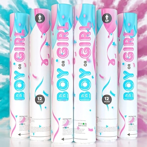 3 Pink & 3 Blue Gender Reveal Powder Poppers 6 Piece (12 inch), No Mess 100% Biodegradable Unique Gender Reveals Ideas, Baby announcement