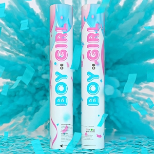 Gender reveal confetti cannons 12&quot;, Pink & Blue Gender Reveal Confetti and Powder Combo 2 Pc 100% Biodegradable, Unique Gender Reveals Ideas