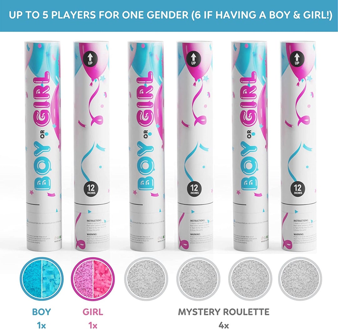 6 Pack Gender Reveal Roulette Game Kit blue, Pink & White Fool Proof