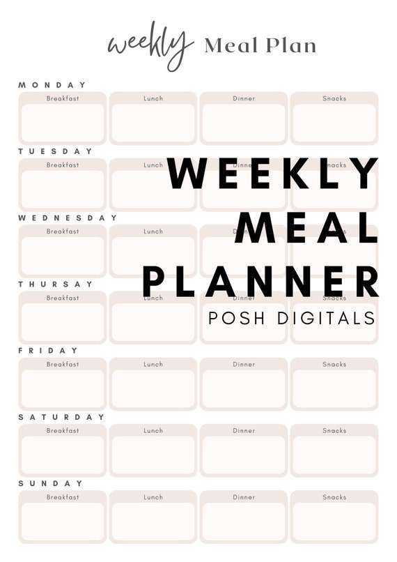 Weekly Meal Planner Breakfast Lunch Dinner Snacks PDF | Etsy