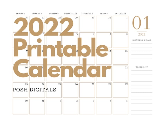 2022 Minimalist Calendar, Monthly Goals & to Do List, 11 X 8.5 In, Horizontal  Printable Calendar Pages, PDF Printable, Instant Download - Etsy