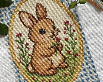 Cross stitch pattern: Rabbit pattern PDF, Spring flower, beginner printable chart, DIY modern craft, Needlepoint pattern, Easy summer design