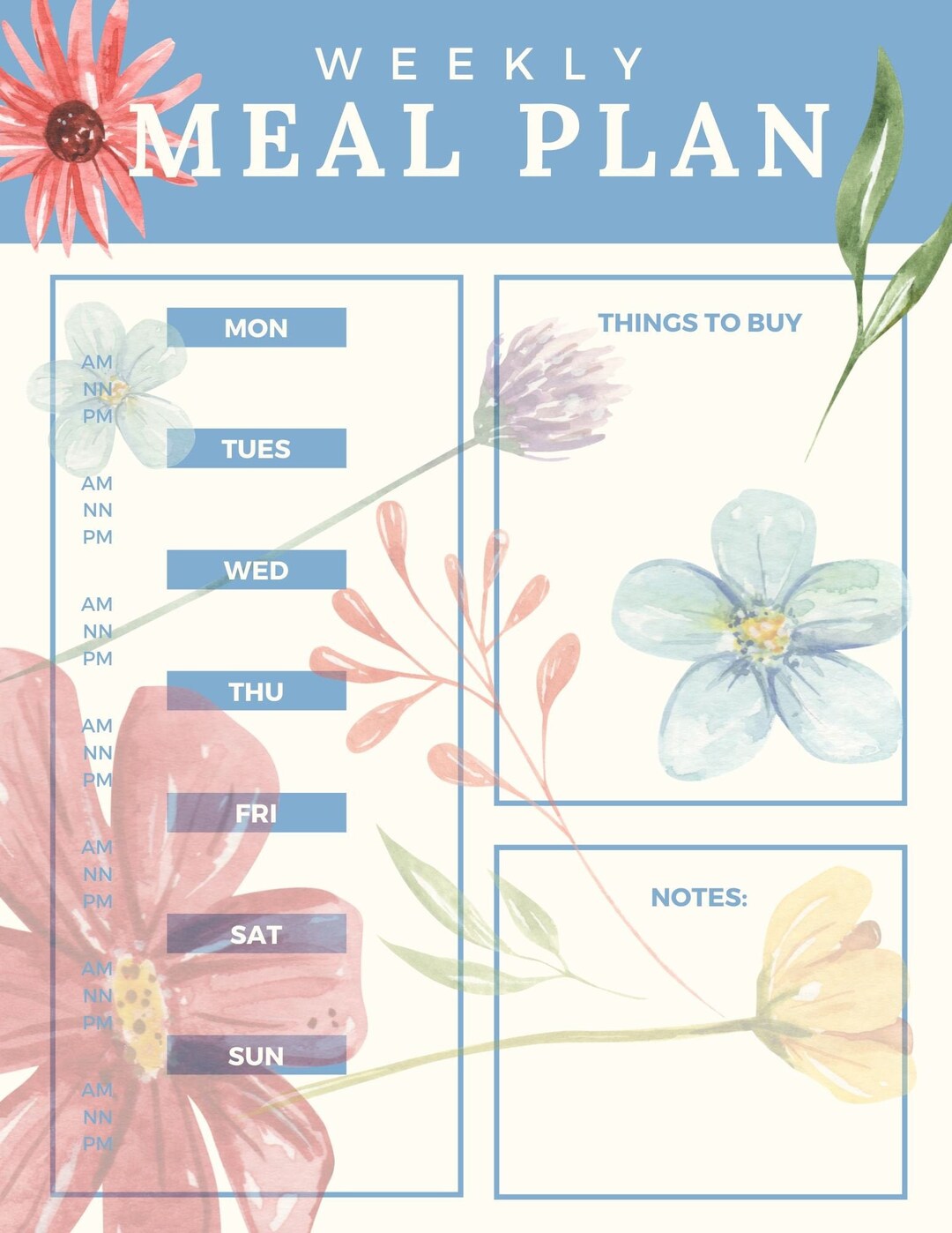 Wild Flower Printable Meal Planner Sheet - Etsy