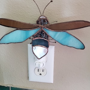 Stained glass, Firefly Night Light ,Nightlights, unique Gifts, Modern Stained glass, Bug Lovers, USA Made
