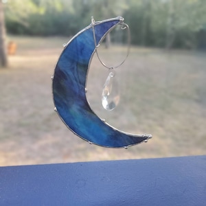 Celestial moon, stainedglass moon, hanging crystal,