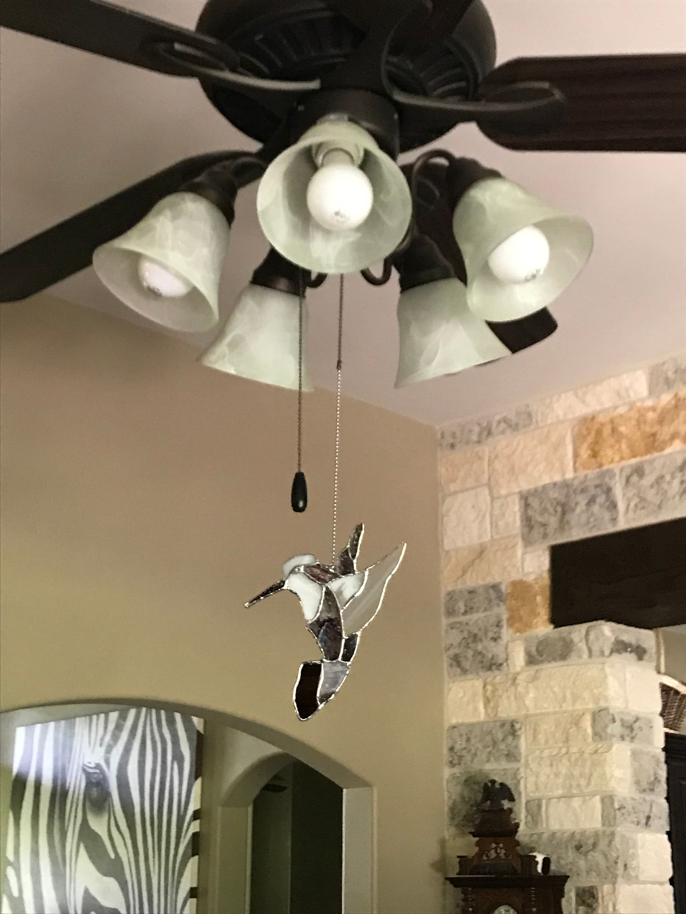 Stained Glass Hummingbird, Ceiling Fan Pull,Bird Ceiling Fan Pull,Brown