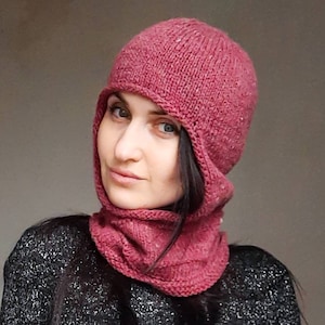 Dusty Rose Tweed Merino Knit Hood - Women&#39;s Balaclava