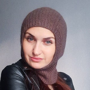 brown Knitted angora balaclava/brown knit angora hood/Marengo brown knit balaclava/coffee brown balaclava hat/Marengo  hood/adult bonnet