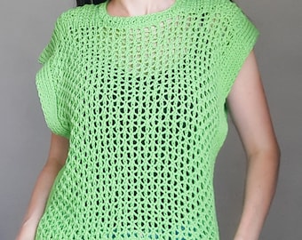 Knit Organic Cotton Lace Vest - Green Summer Top
