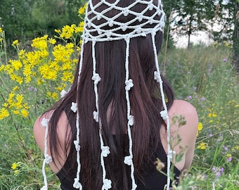 White crochet floral hat/croshet hat/white crochet flower hat/crochet boho hat/crochet flower hat/boho hat/white crochet festival hat