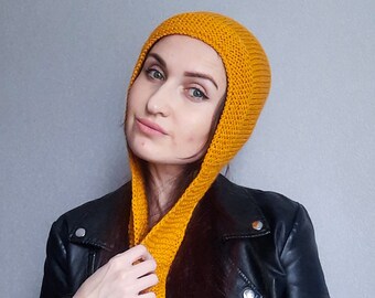 Burnt orange bonnet adult/mustard knit bow tie bonnet hat/knit adult bonnet hat/knit bonnet adult hat/knit aviator hat/knit aviator bonnet